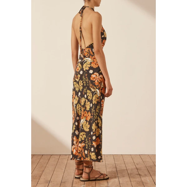 Shona Joy Okala Silk Cross Front Halter Midi Dress