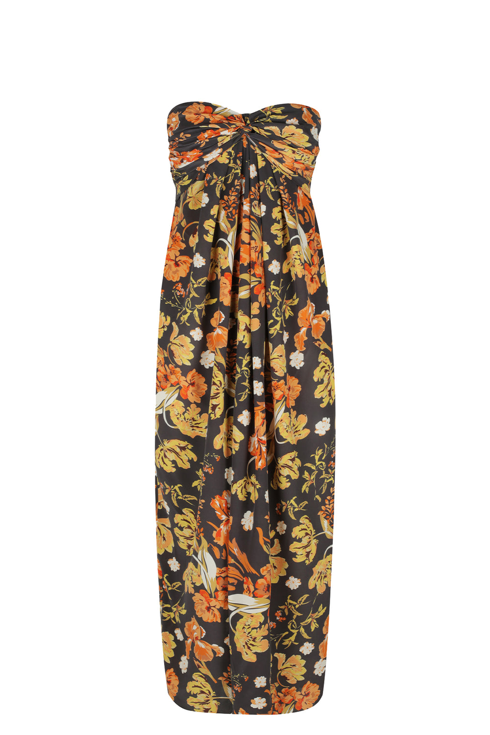 Shona Joy Okala Silk Strapless Knot Midi Dress
