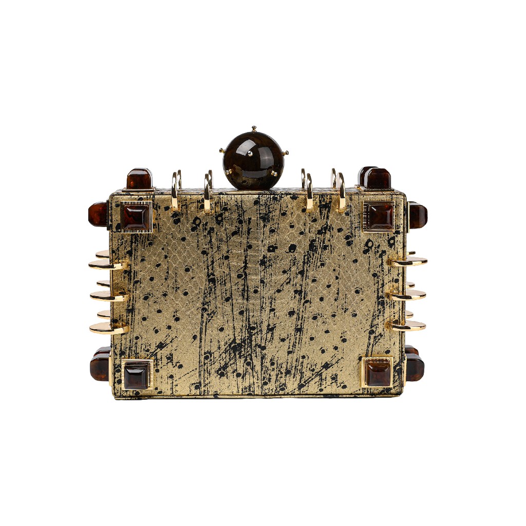 Tonya Hawkes The Chest Gold Ostrich15502 nobg Tonya Hawkes The Chest Gold Ostrich Clutch Bag
