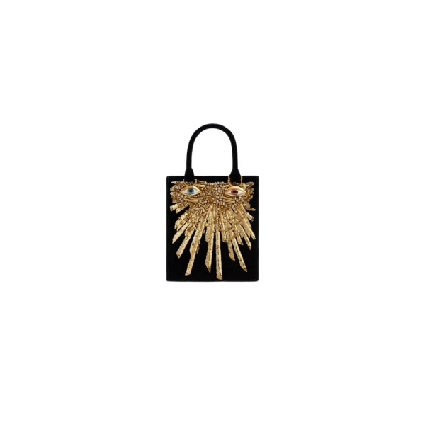 Schiaparelli Mini Anatomy Jewelry Bag with embroidery and gold face hardware (nose and mouth) - Front View