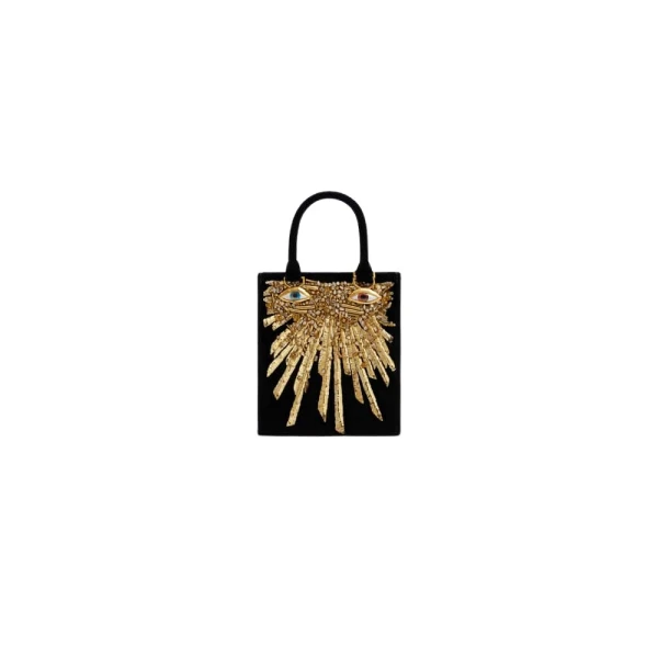 Schiaparelli Mini Anatomy Jewelry Bag with embroidery and gold face hardware (nose and mouth) - Front View