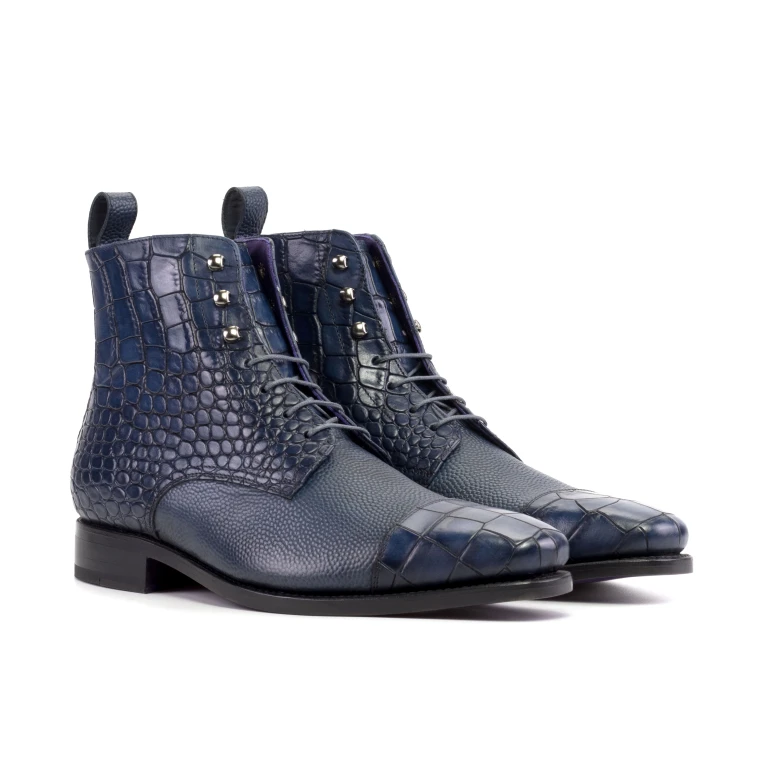  Luxury Handbags By You Jumper Boot – Blue and Navy Pebble Grain and Painted Croco