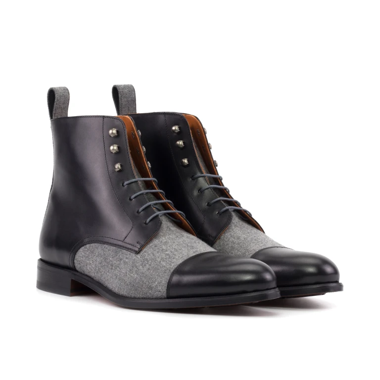  Luxury Handbags By You Jumper Boot – Grey and Black Flannel and Box Calf