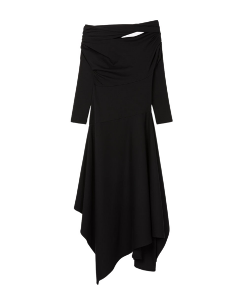 AZ FACTORY Draped Asymmetric Shoulder Dress Black61130 nobg