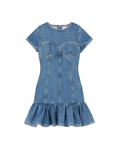 AZ FACTORY Elongated T Shirt Dress With Ruffle Blue38507 nobg