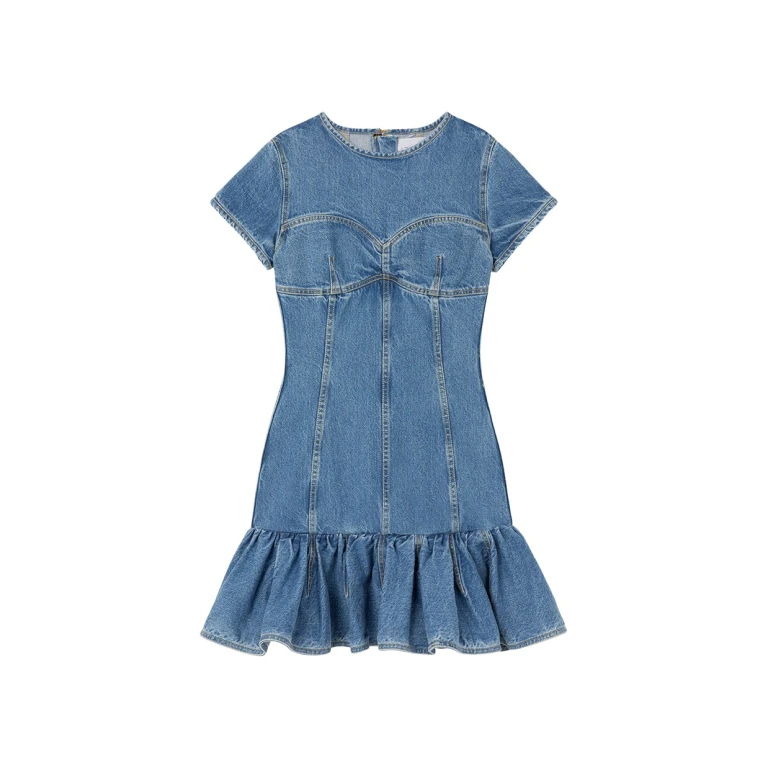 AZ FACTORY Elongated T Shirt Dress With Ruffle Blue38507 nobg