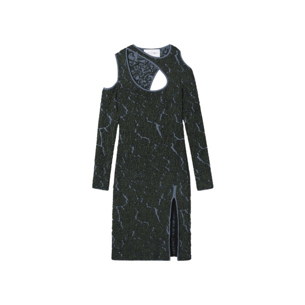 AZ FACTORY Jacquard Knit Cut Out Dress Dark GreenGrey50308 nobg
