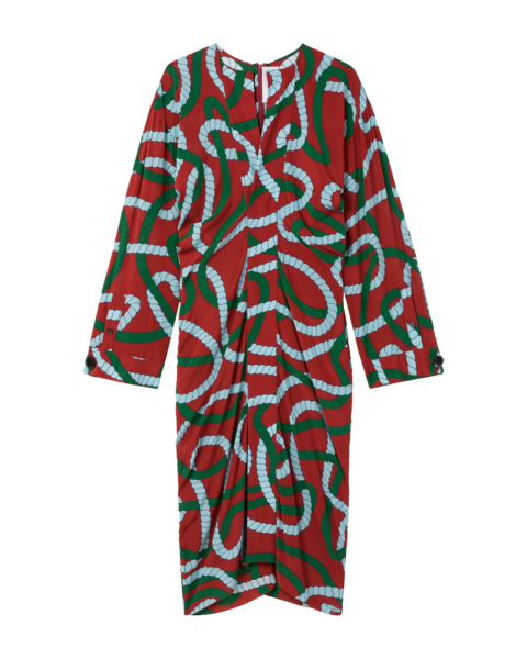 AZ FACTORY Printed Draped Midi Dress Brick Cord71491 nobg