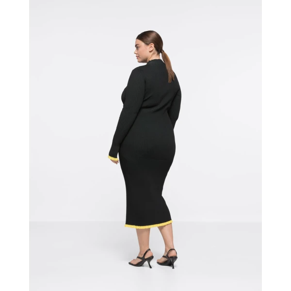 AZ FACTORY Ribbed Knit Turtleneck Slit Dress