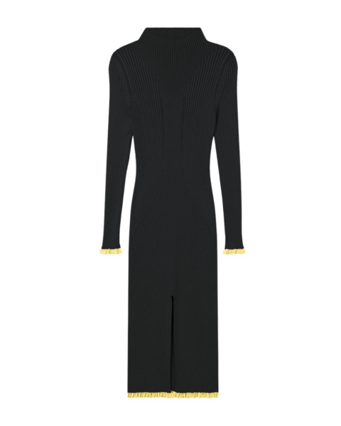 AZ FACTORY Ribbed Knit Turtleneck Slit Dress BlackDark Green34263 nobg