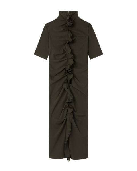 AZ FACTORY Ruffled Turtleneck Dress Dark Khaki32817 nobg
