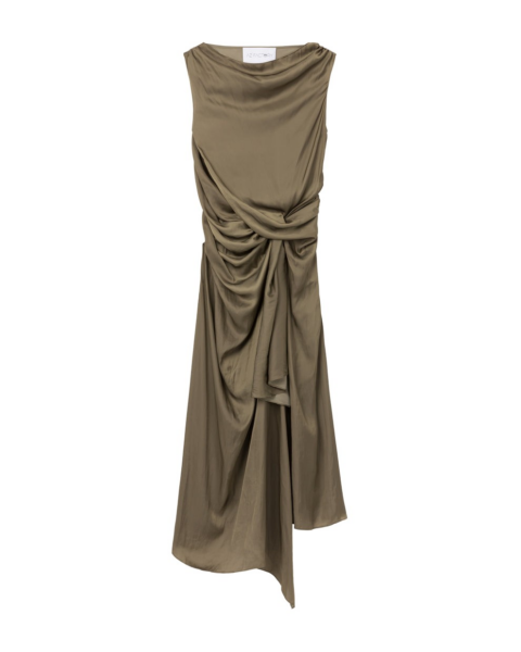 AZ FACTORY Sleeveless Draped Dress Khaki55182 nobg