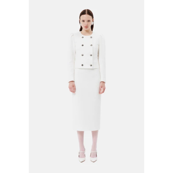 Checked Tweed Boucle Midi Skirt - Image 2