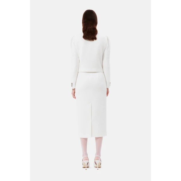 Checked Tweed Boucle Midi Skirt - Image 5