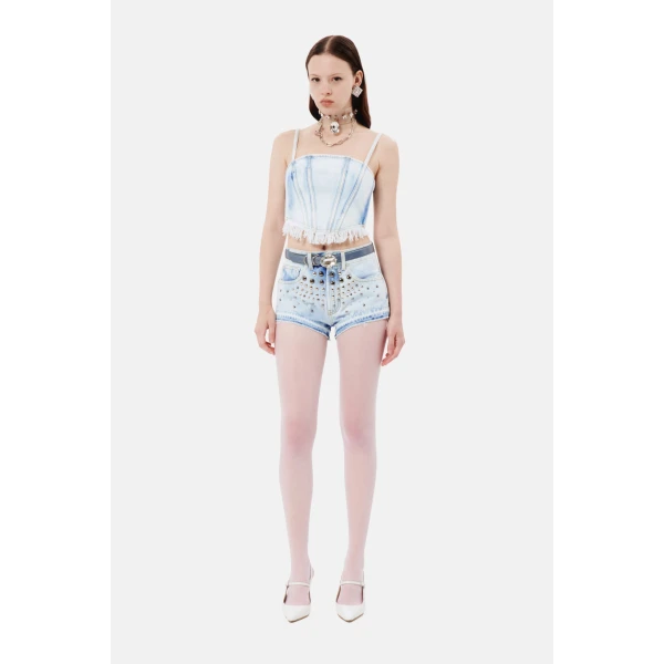 Denim Shorts With Studs - Image 2