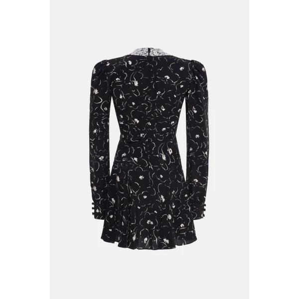 Floral Print Silk Mini Dress With Lace Collar - Image 3