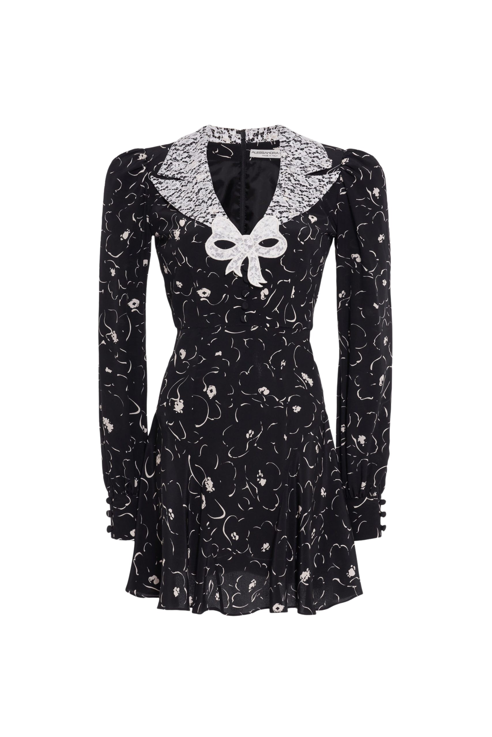 Alessandra Rich Floral Print Silk Mini Dress With Lace Collar