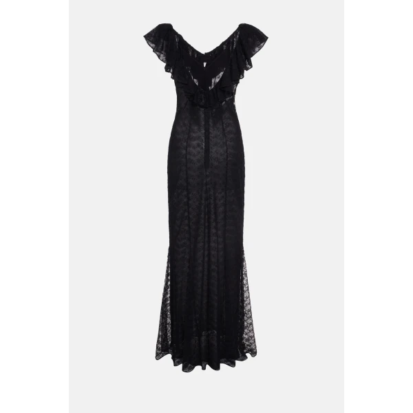 Lace Evening Dress With Volant Collar And Bow - Image 3