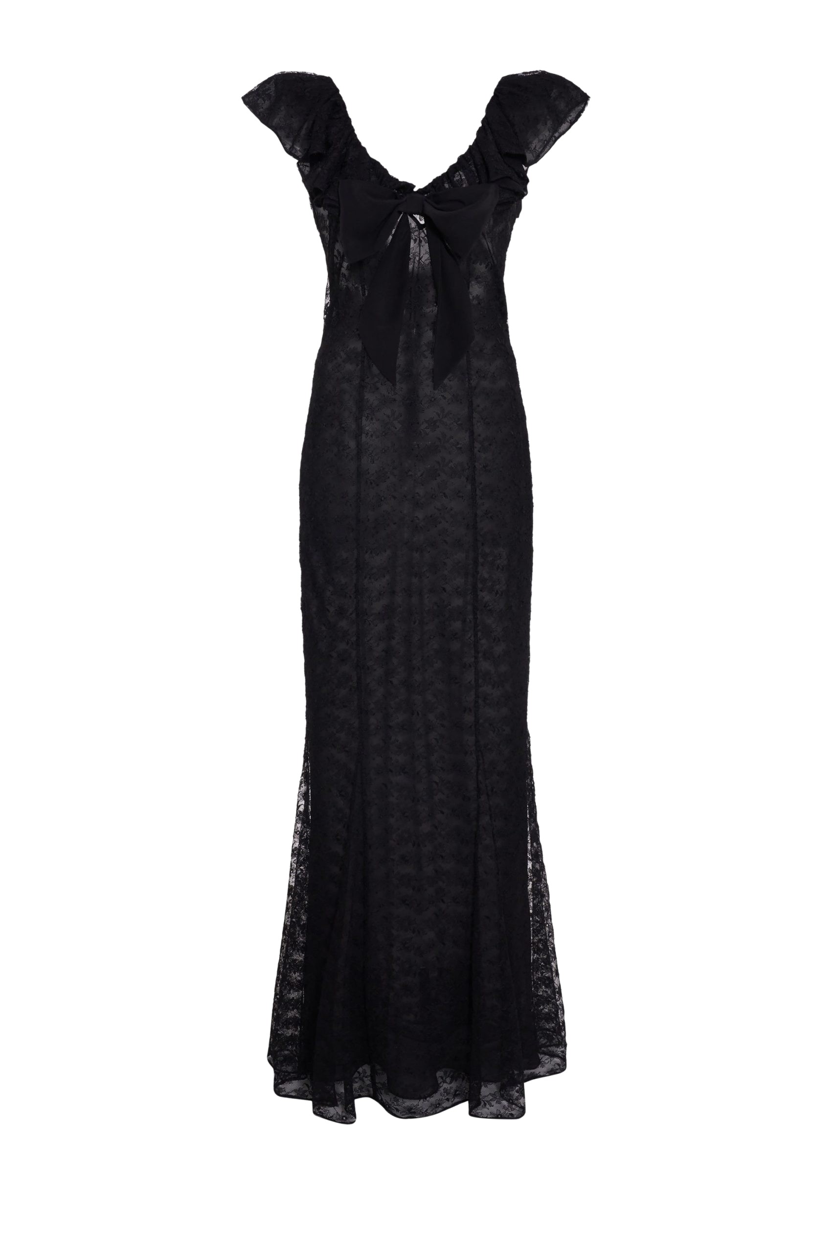 Alessandra Rich Lace Evening Dress With Volant Collar And Bow