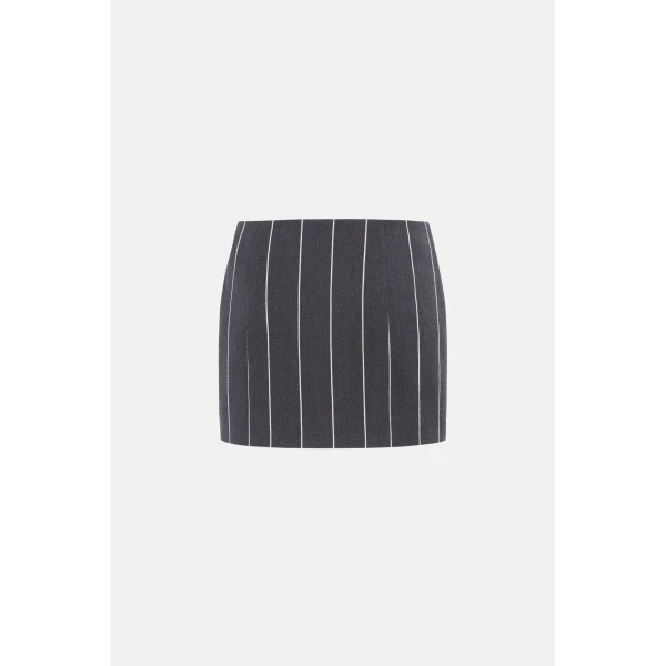 Light Wool Pinstripe Low Waist Mini Skirt, Buttons - Image 3