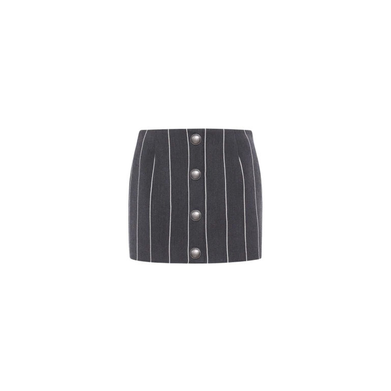 Alessandra Rich Light Wool Pinstripe Low Waist Mini Skirt Buttons scaled35823 nobg