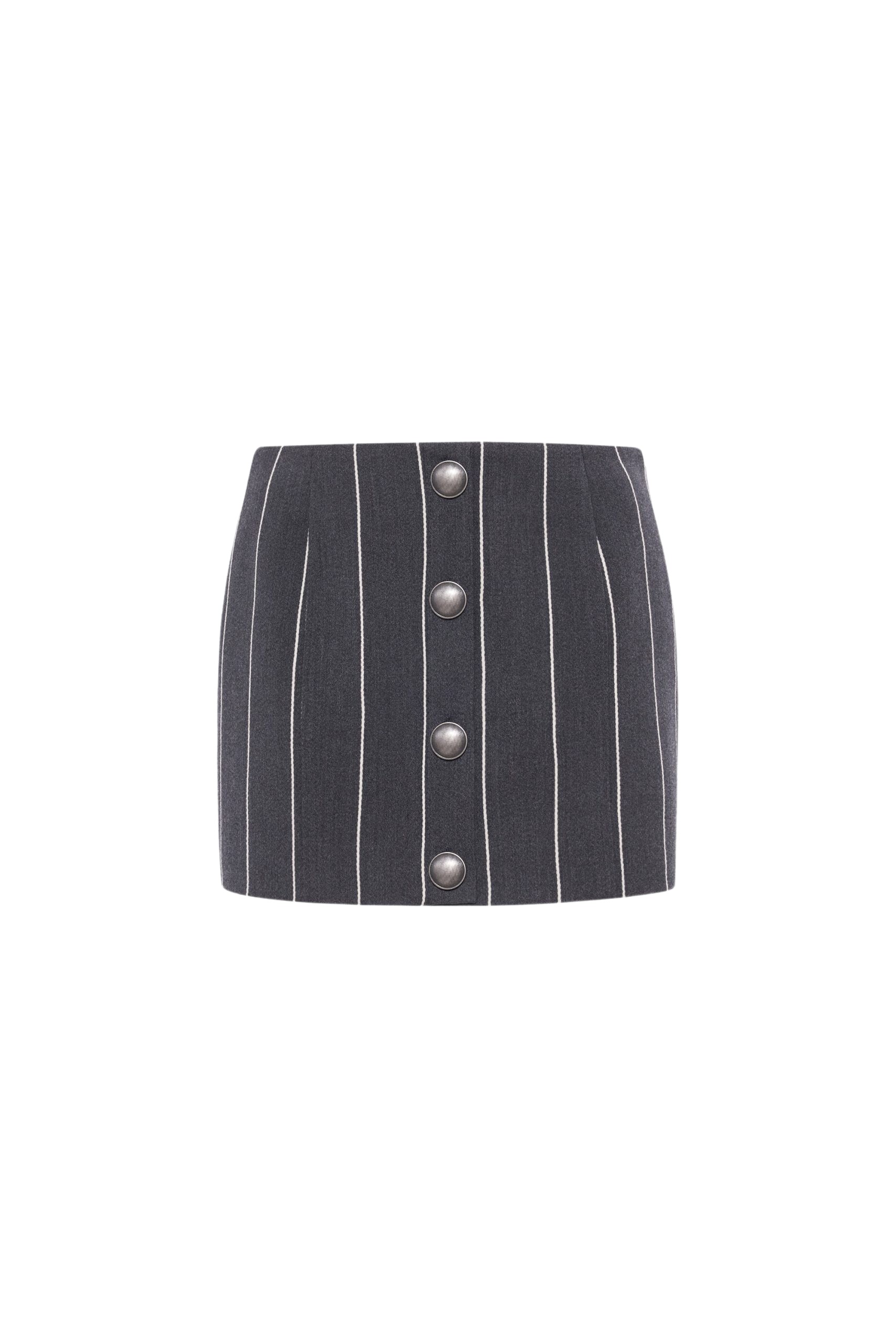 Alessandra Rich Light Wool Pinstripe Low Waist Mini Skirt Buttons scaled35823 nobg