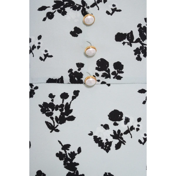 Rose Print Silk Dress With Volant Collar And Bow - Image 4