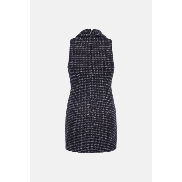 Sequin Checked Tweed Sleeveless Mini Dress - Image 3