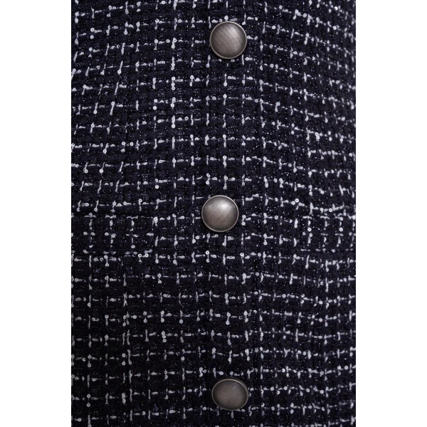 Sequin Checked Tweed Sleeveless Mini Dress - Image 4