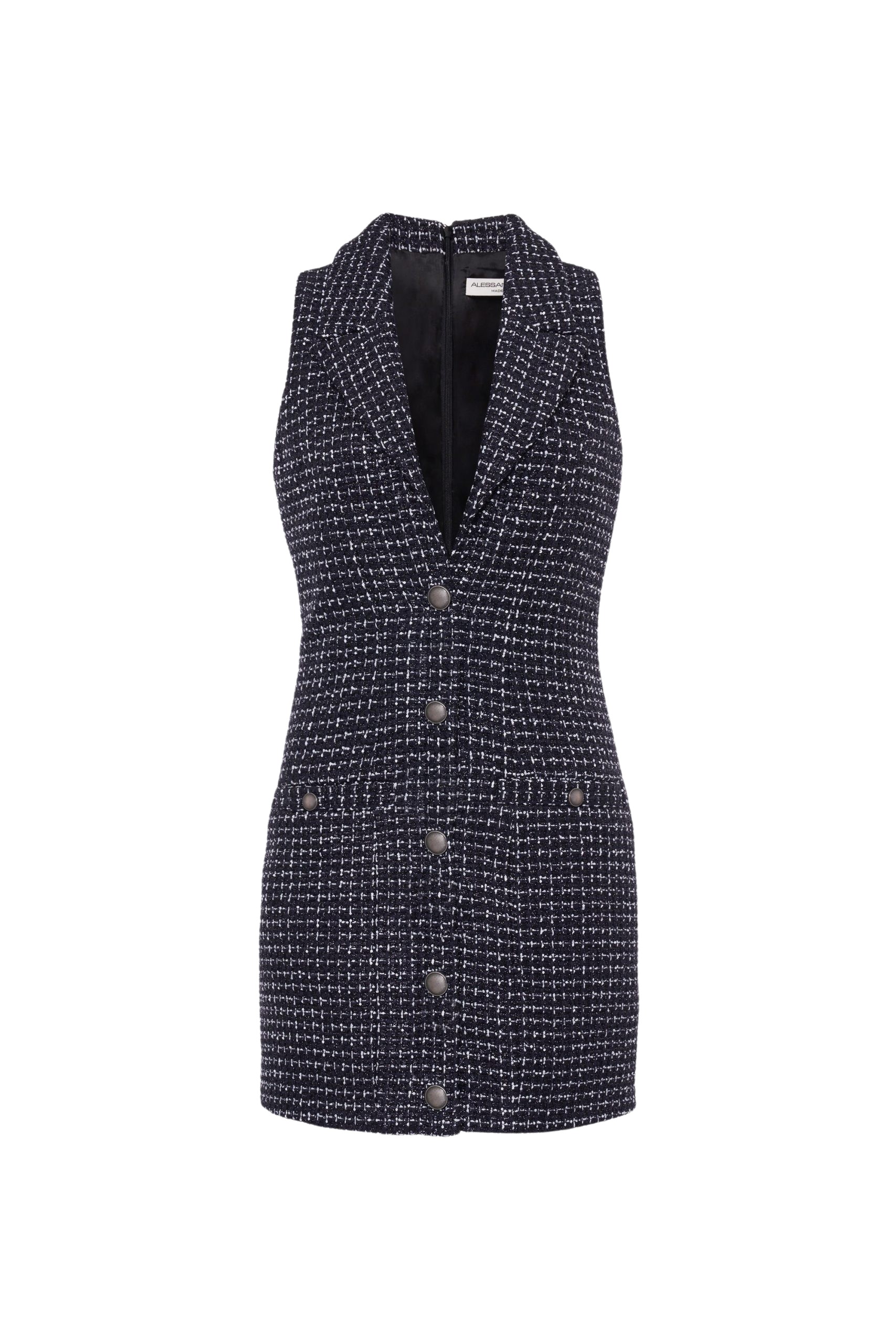 Alessandra Rich Sequin Checked Tweed Sleeveless Mini Dress