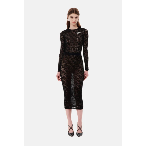 Stretch Lace Midi Skirt With Hotfix - Image 2