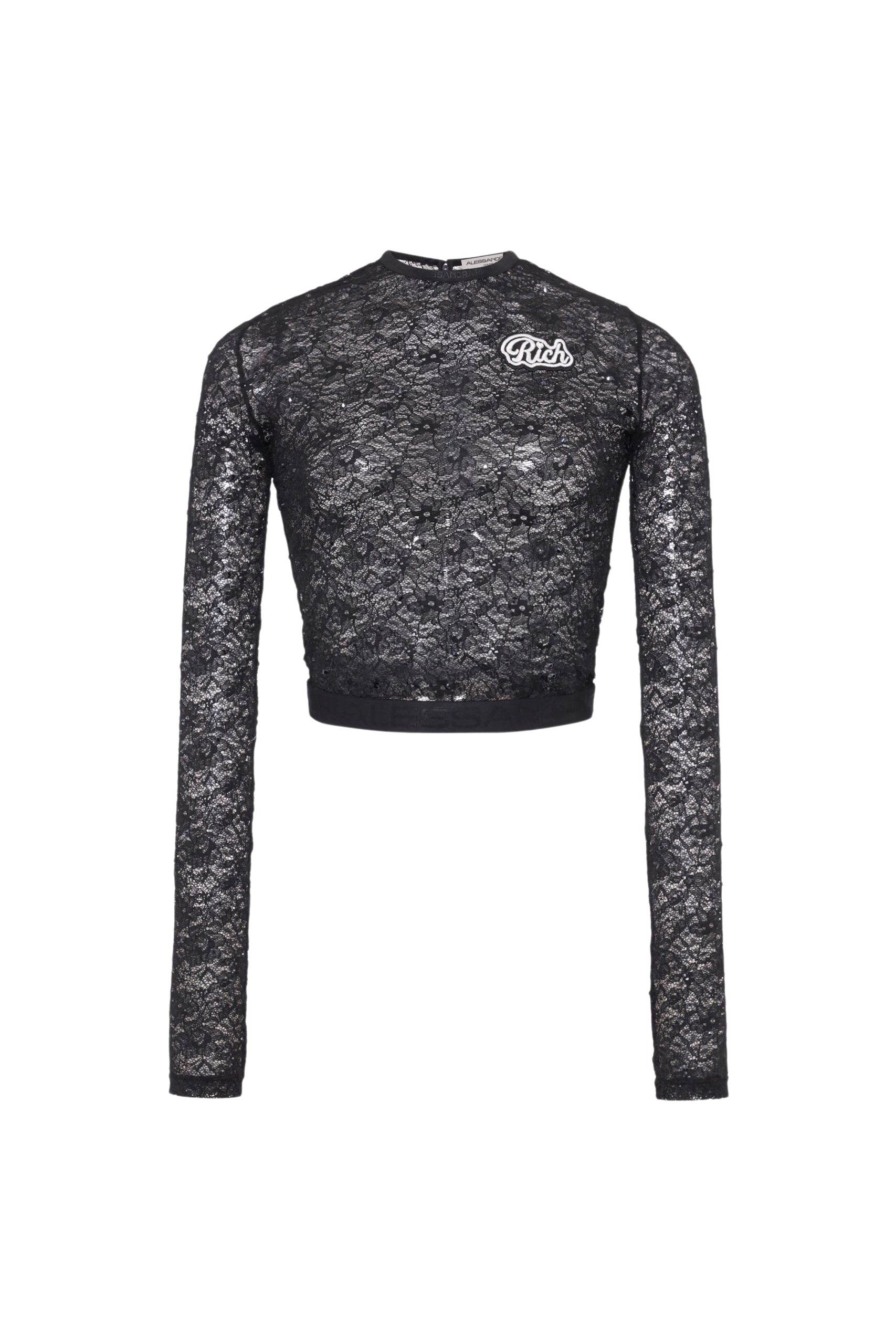 Alessandra Rich Stretch Lace Top With Hotfix And Patch