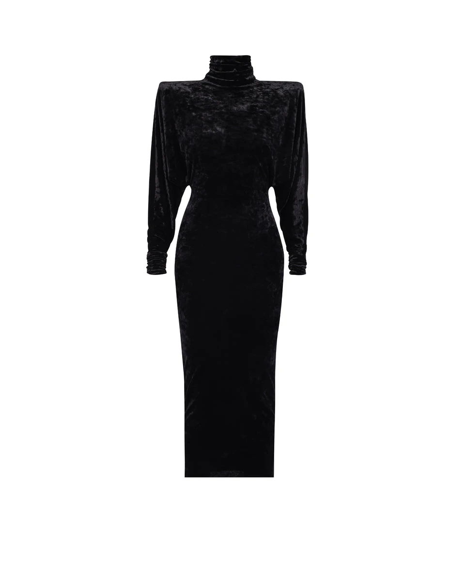 Alexandre-Vauthier-Velvet-midi-dress-with-long-sleeves Alexandre Vauthier dress