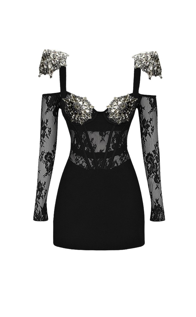 Loulou Brand Swing Time Lace Details Crepe Minidress32991 nobg