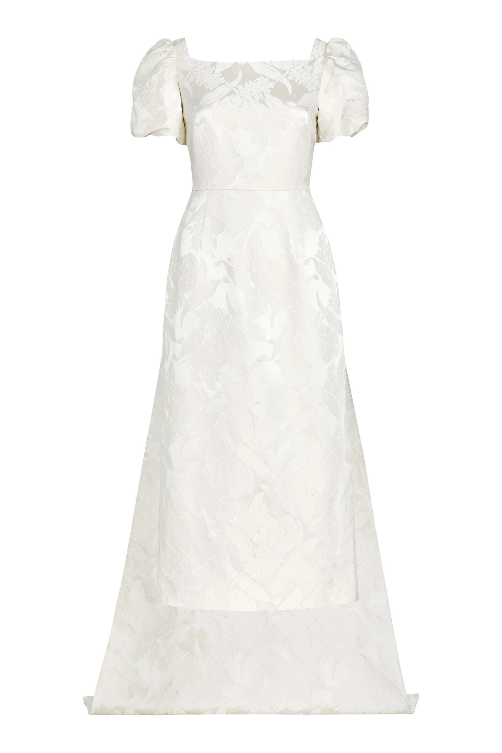 Markarian Audrey Puff Sleeve Fitted Midi Dress With Train Markarian