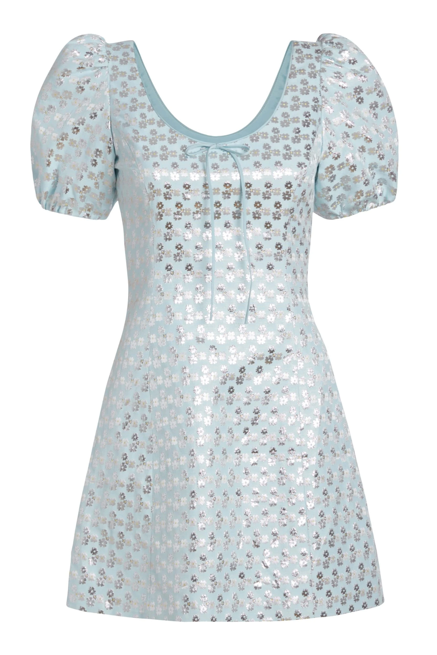 Markarian Esther Ice Blue Daisy Brocade Puff Sleeve Mini Dress Markarian