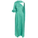 Markarian Fitzgerald Jade Woodcut Jacquard One Shoulder Ruffle Sleeve Midi Dress With Scarf Markarian