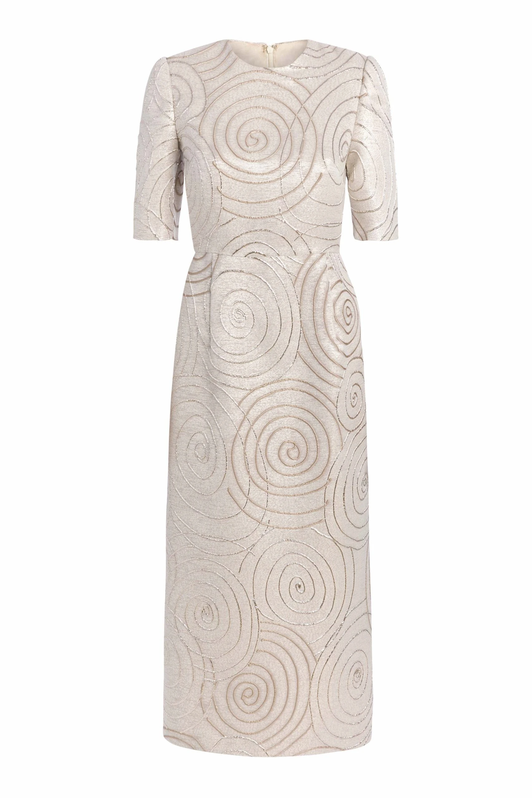 Markarian Gladys Metallic Swirl Brocade Short Sleeve Midi Dress Markarian