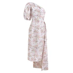 Markarian Laurel One-Shoulder White Ikat Floral Dress with Sash Train Markarian