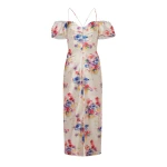 Markarian Palma Multicolor Beaded Floral Off-The-Shoulder Ruched Dress Markarian