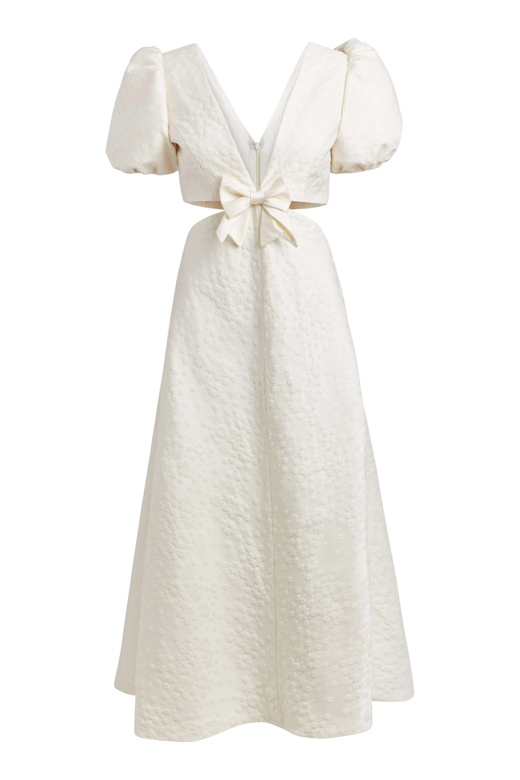 Markarian Patti Ivory Daisy Brocade Puff Sleeve Cut Out Midi Dress Markarian