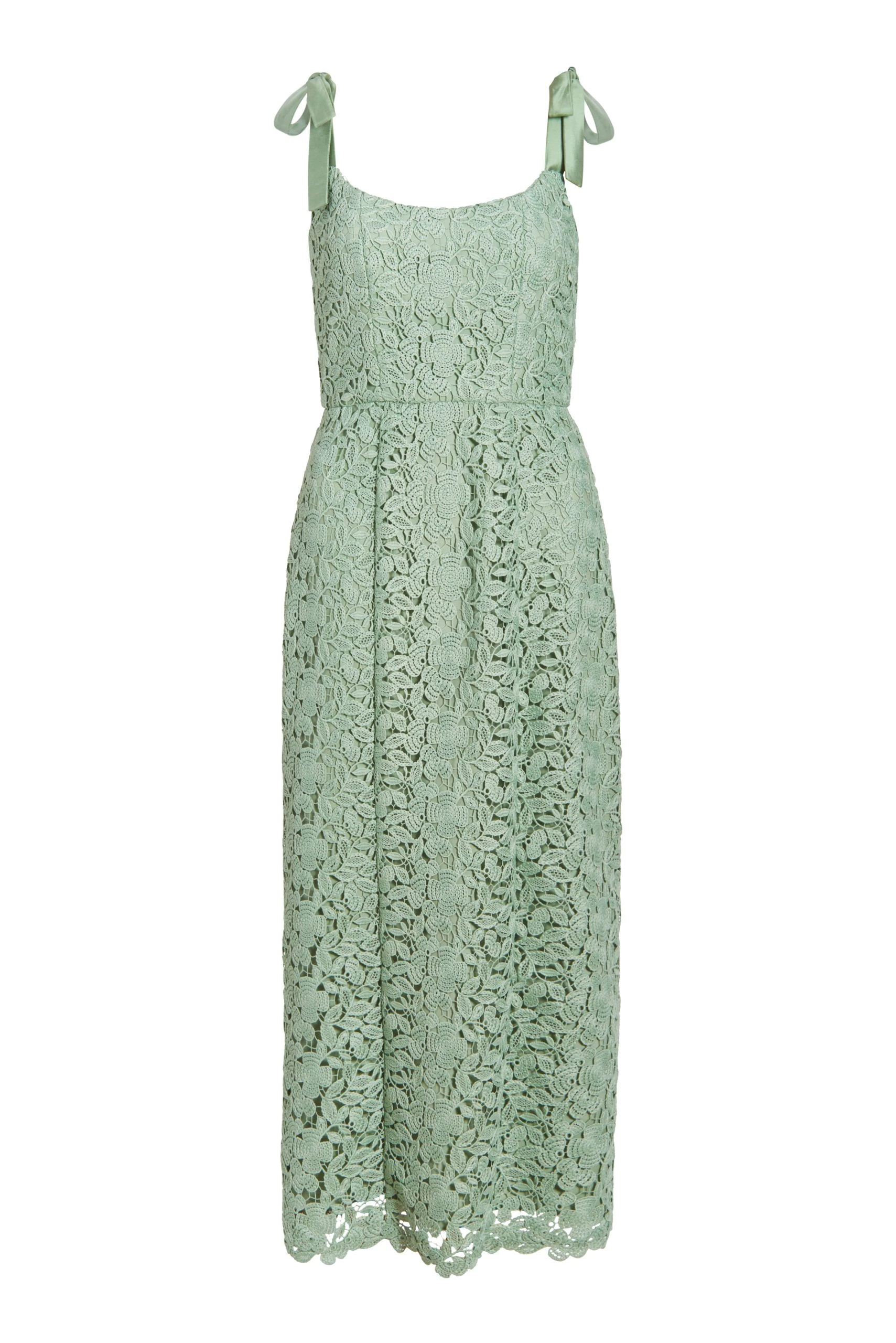 Markarian Poppy Green Crochet Tie Strap Corset Midi Dress Markarian
