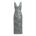Markarian Sommer Blue Metallic Brocade Paneled Corset Midi Dress Markarian