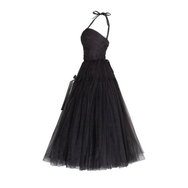 Adorable midi tie-strap black tulle dress - Image 7