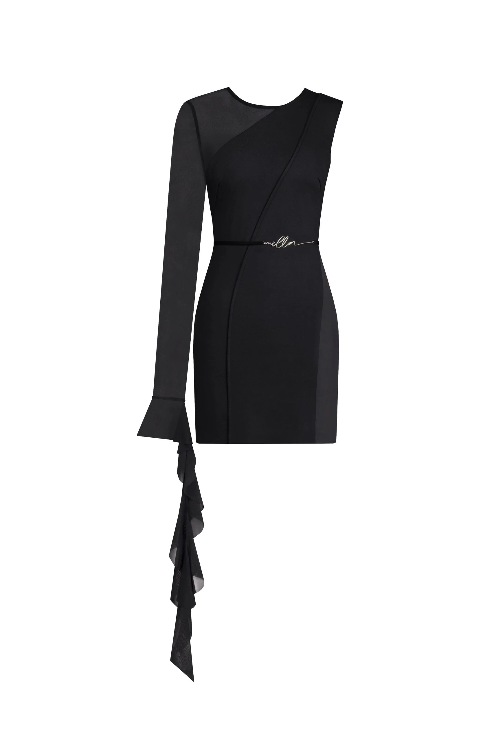 Milla Astonishing one-shoulder mini dress with sheer inserts in black Milla dress