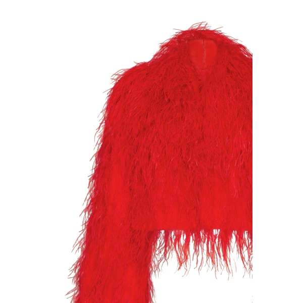 Bizarre red feather-trimmed coat, Xo Xo - Image 7