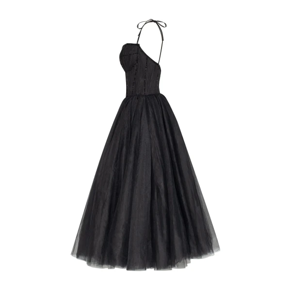Black Tie-strap cocktail dress with the elegant corset embroidery - Image 7