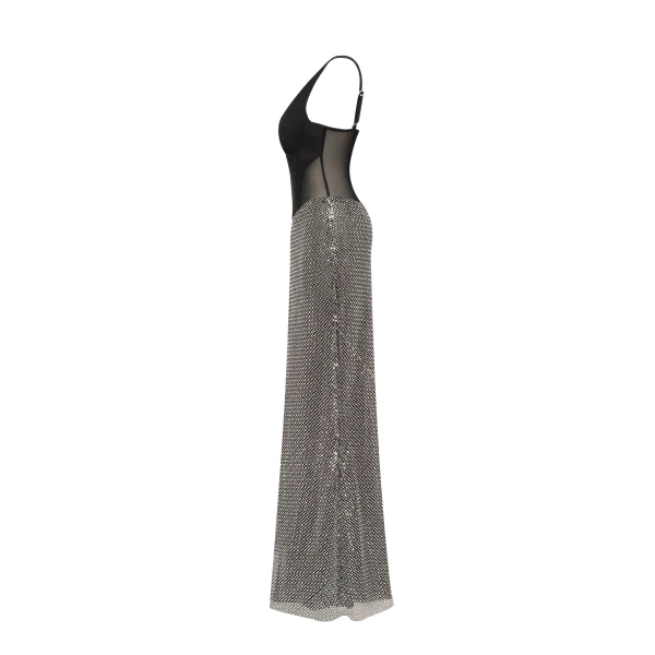 Black corset maxi dress with silver sequined maxi skirt - Image 7