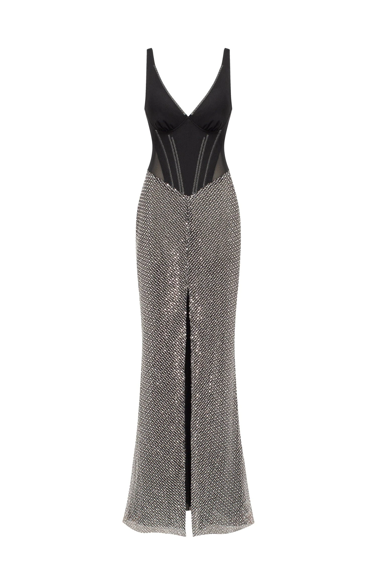 Milla Black corset maxi dress with silver sequined maxi skirt Milla dress