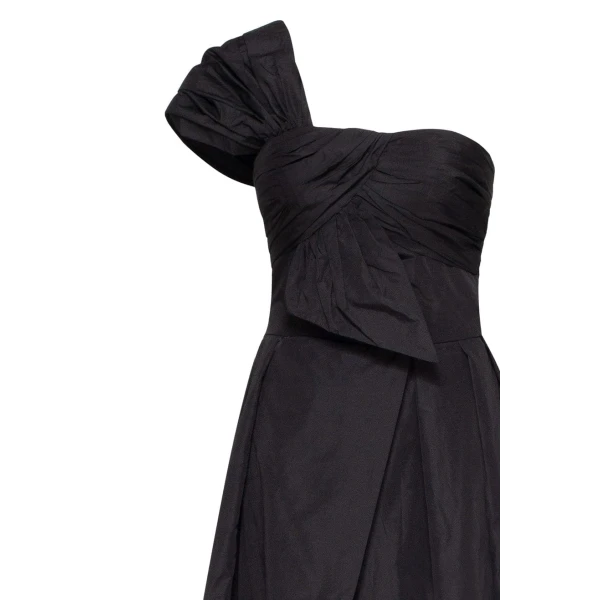 Black taffeta evening gown with a high slit and one-shoulder wrap top - Image 7